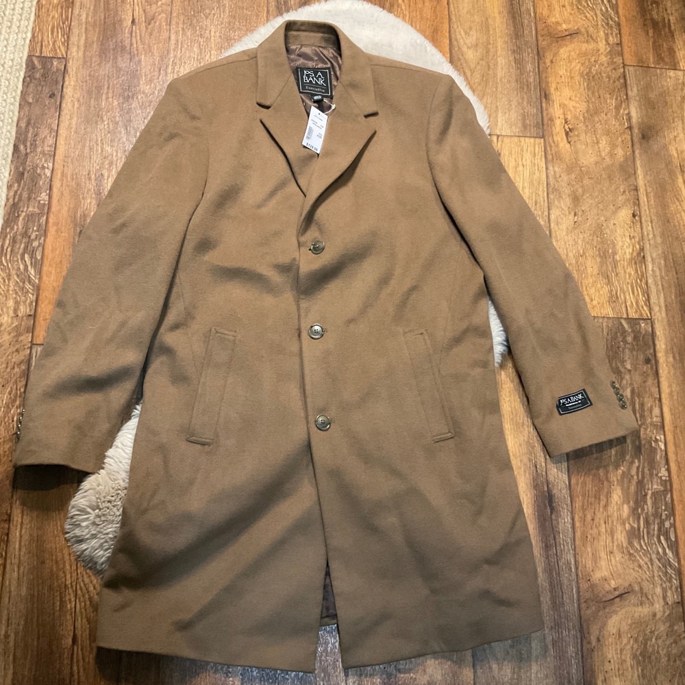 Jos. A. Bank Overcoat Size 40 Regular Brown Executive Wool Blend 3Button Topcoat